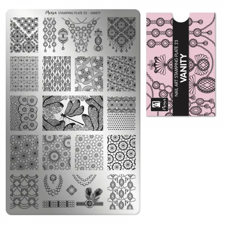 Moyra Stamping Schablone - Stempeln statt Malen - die schnelle und kreative Nailart für Anfänger und Profis zugleich - Vanity Nr.23