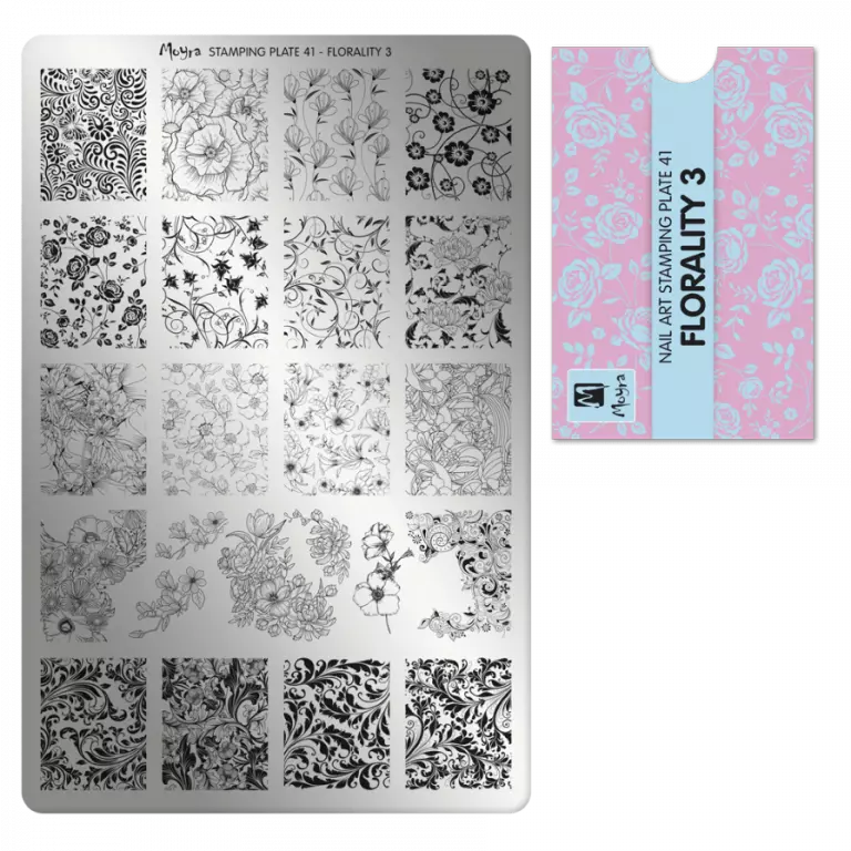 Moyra Stamping Schablone - Stempeln statt Malen - die schnelle und kreative Nailart für Anfänger und Profis zugleich - Florality 3 Nr.41