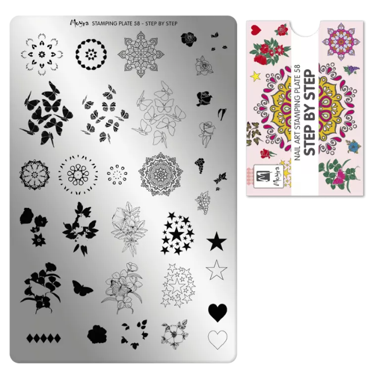 Moyra Stamping Schablone - Stempeln statt Malen - die schnelle und kreative Nailart für Anfänger und Profis zugleich - Step by Step Nr.58