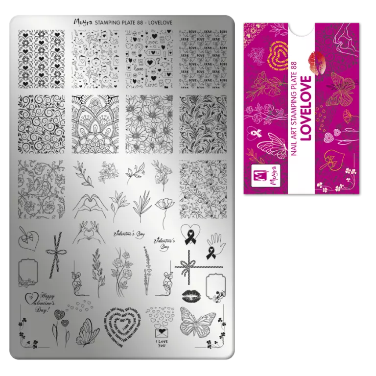 Moyra Stamping Schablone - Stempeln statt Malen - die schnelle und kreative Nailart für Anfänger und Profis zugleich - LoveLove Nr.88