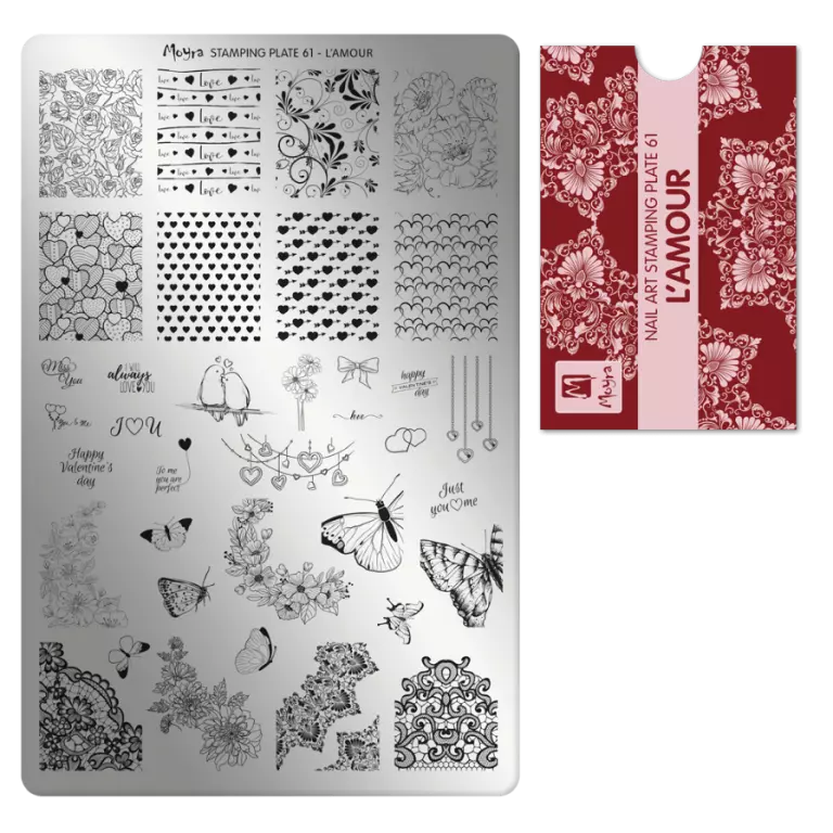 Moyra Stamping Schablone - Stempeln statt Malen - die schnelle und kreative Nailart für Anfänger und Profis zugleich - L'Amour Nr.61