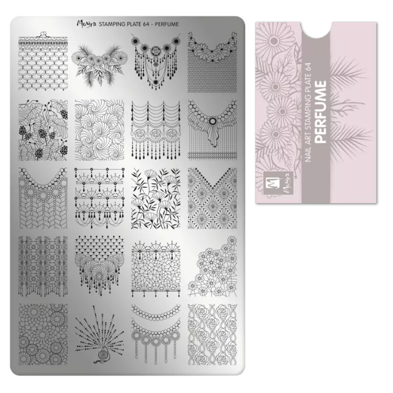 Moyra Stamping Schablone - Stempeln statt Malen - die schnelle und kreative Nailart für Anfänger und Profis zugleich - Perfume Nr.64