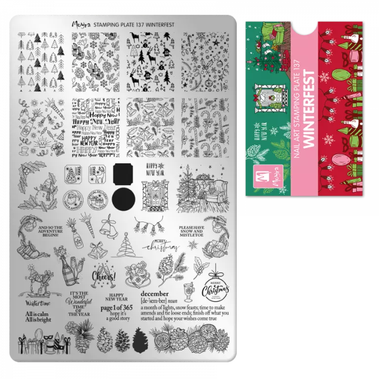 Moyra Stamping Schablone - Stempeln statt Malen - die schnelle und kreative Nailart für Anfänger und Profis zugleich - Winterfest Nr.137